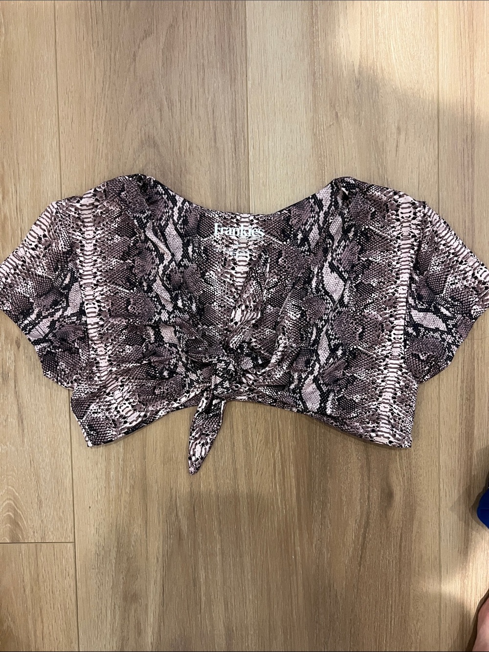 Frankie's Bikinis Tan and Black Snake-Print Tie-Front Crop Top